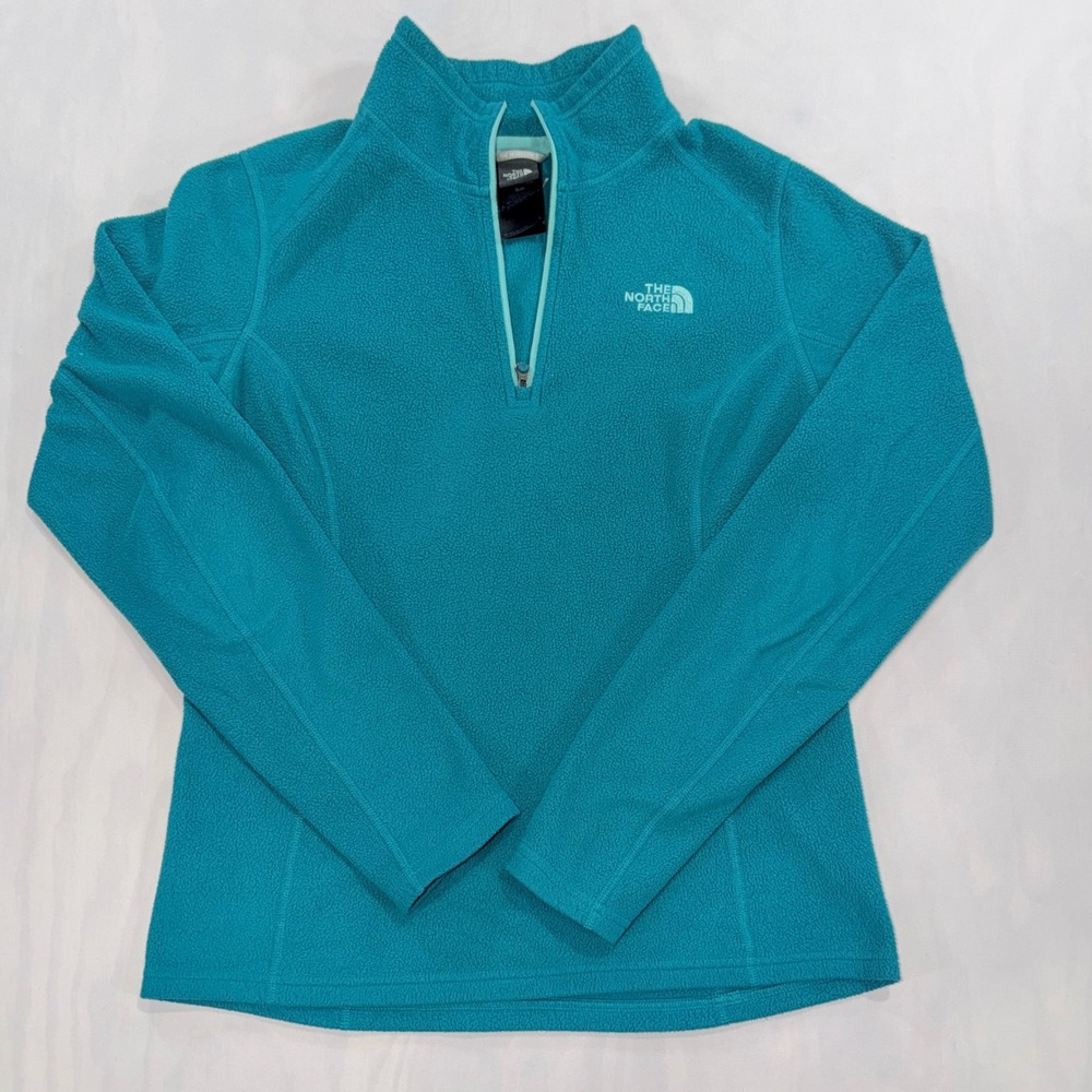 The North Face TKA 100 Fleece Pullover Womens Small Teal Blue 1/4 Zip Jacket